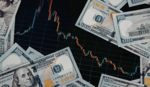 Cotações de dólar com gráfico financeiro ao fundo