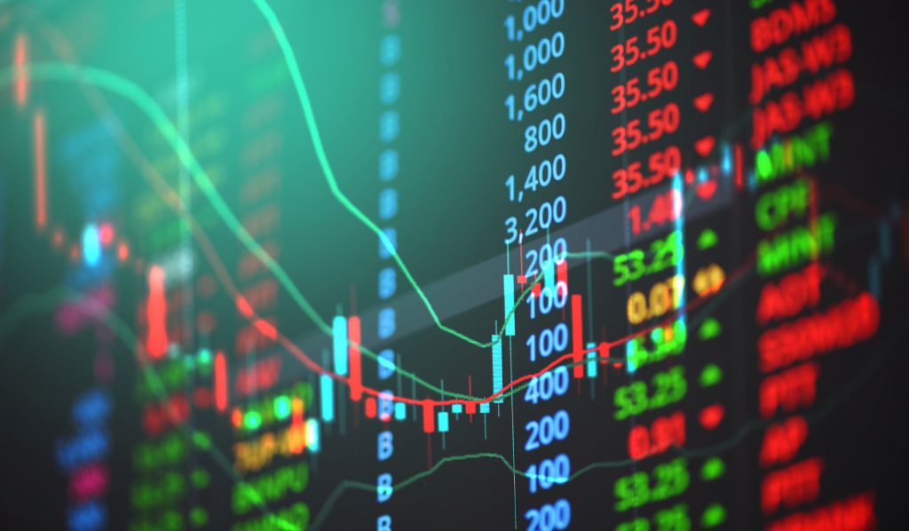 Gráficos financeiros com dados de ações e índices