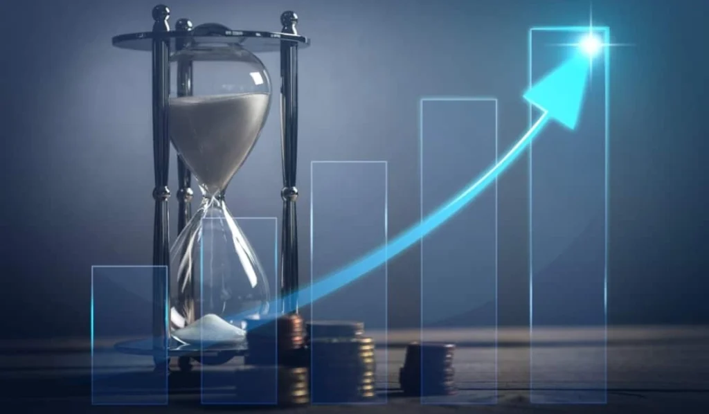 Ampulheta simbolizando tempo e crescimento econômico
