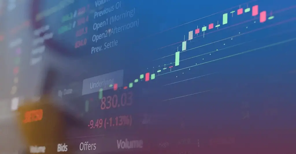 Gráfico de ações com indicadores financeiros em destaque