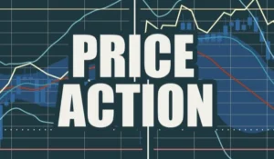 Gráfico financeiro com texto 'Price Action' destacado.