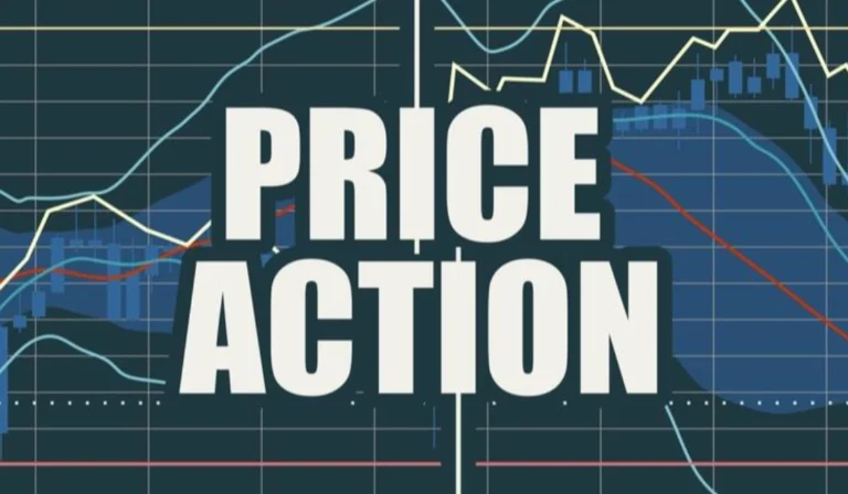 Gráfico financeiro com texto 'Price Action' destacado.
