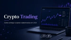 Tela de laptop com gráficos de criptomoedas