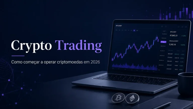 Tela de laptop com gráficos de criptomoedas
